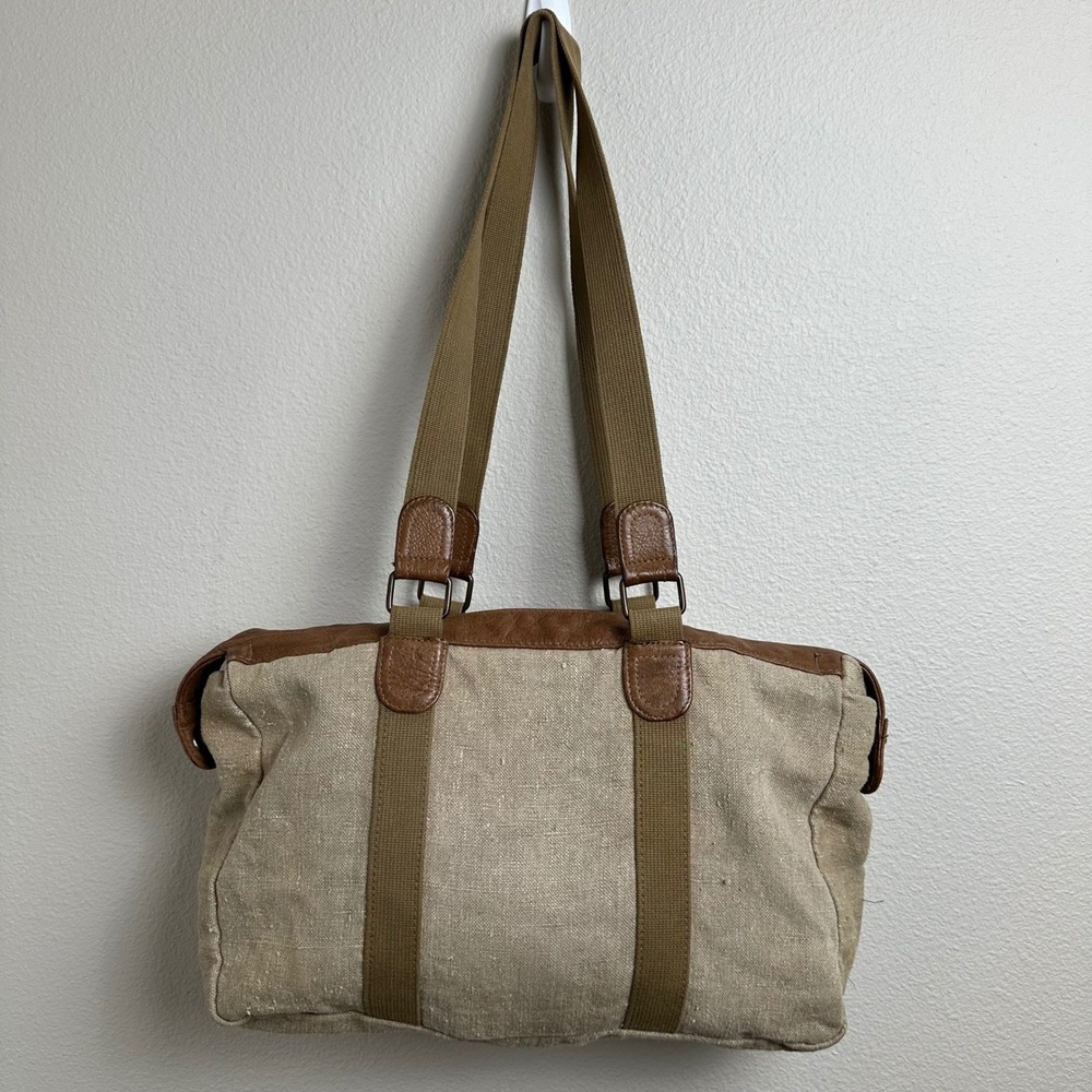Banana Republic Vintage Linea Viaggio Linen Leather Tote Bag Brown 1986 Italy